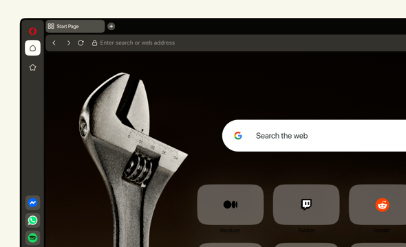Opera Developer browser with open Start page.