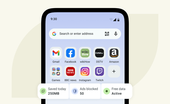 Mobile device with Opera Mini for Android.