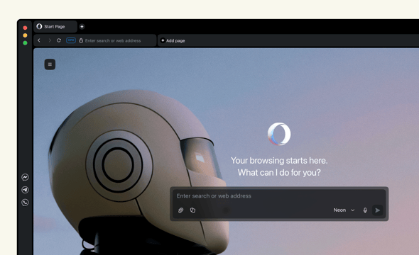 Opera Neon browser with open Start page.