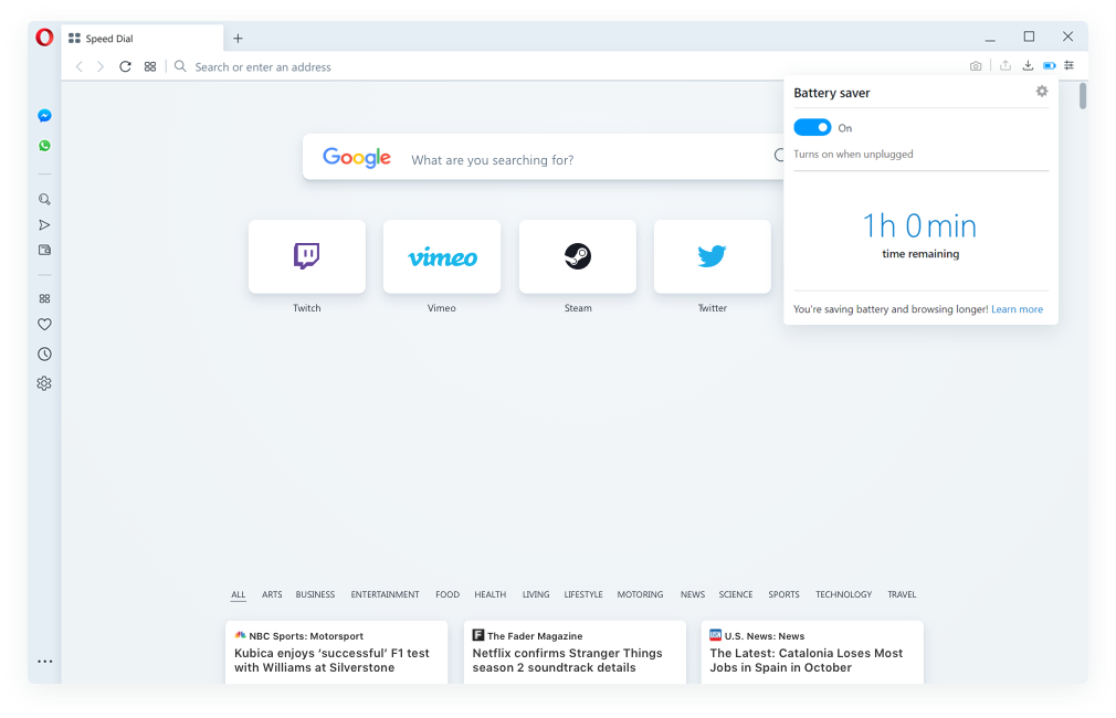 Battery saver in the Opera browser: Extend your laptop battery life