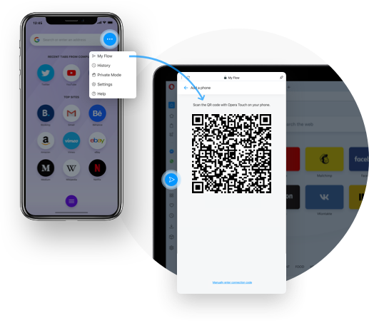 To scan the code with Opera Touch for iOS