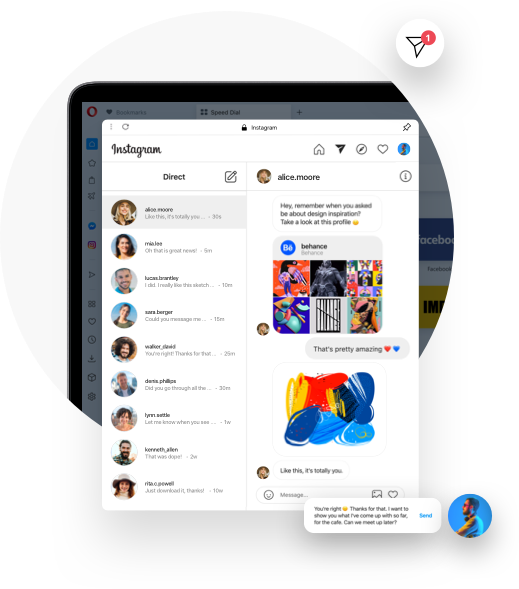 Instagram In Opera Post View And Message On Desktop Opera