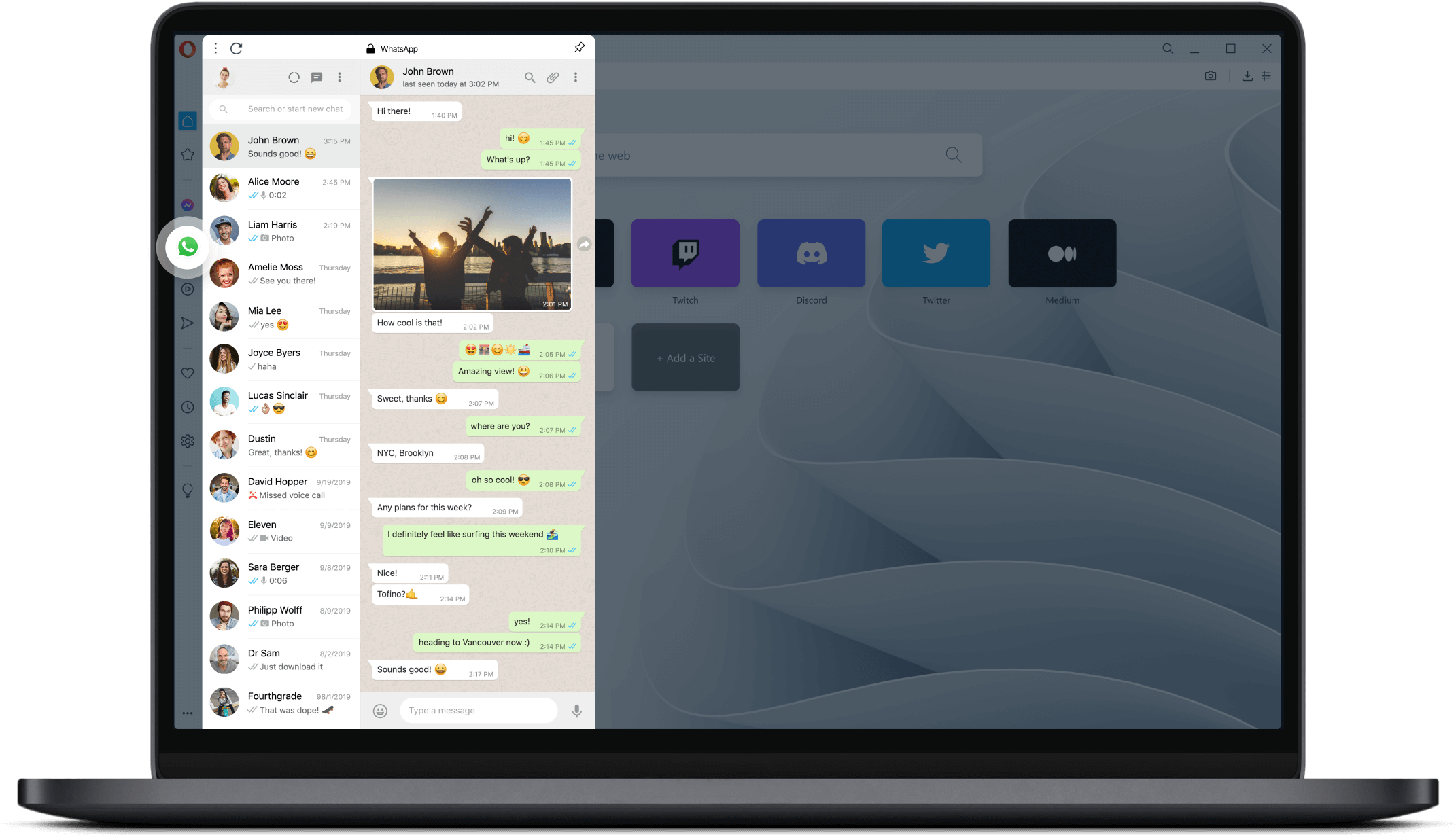 Messenger WhatsApp en la barra lateral del Navegador Opera