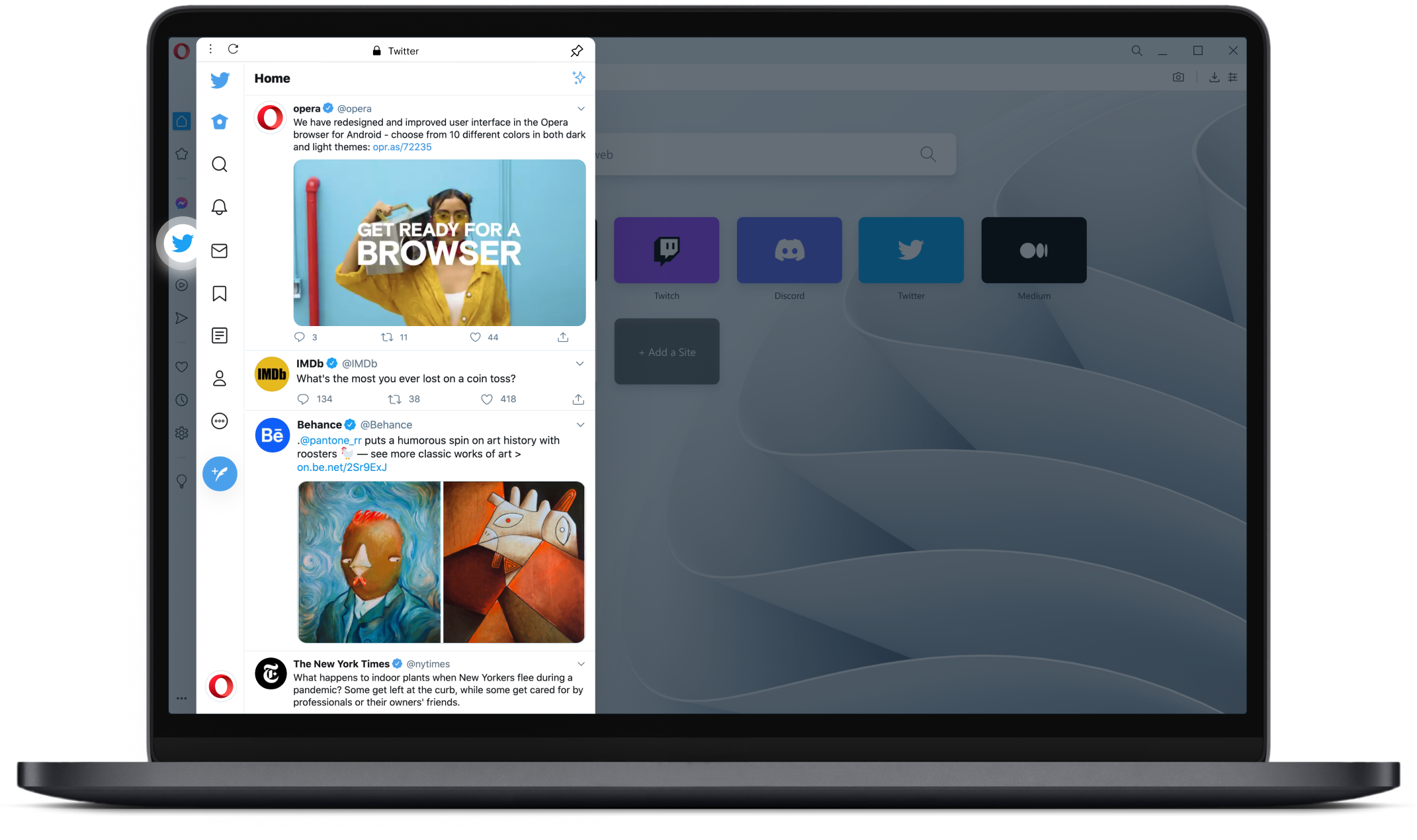 Twitter dans la barre latérale d’Opera Browser