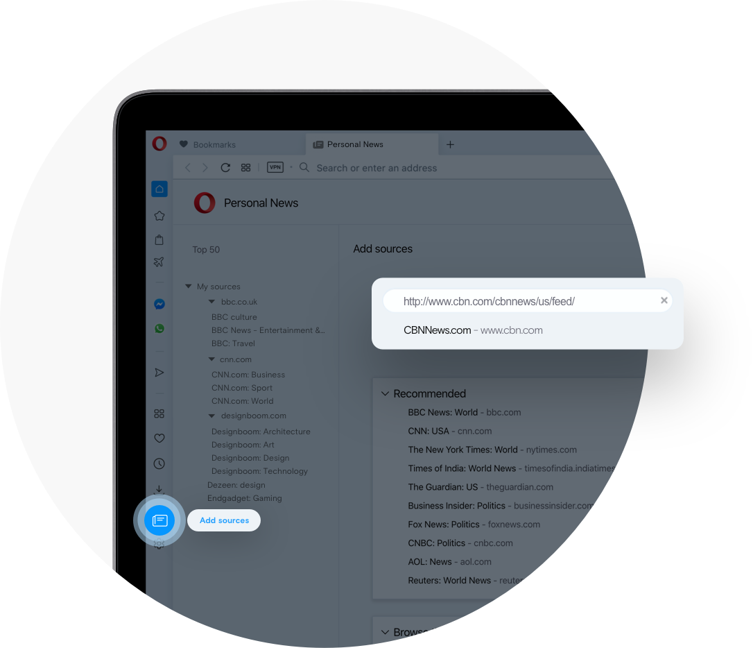 Opera personal news как добавить сайт