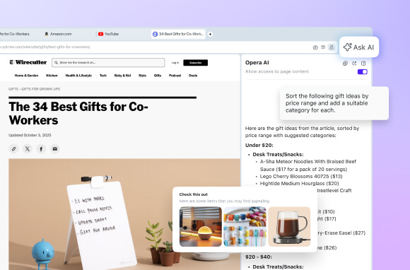 IA del browser Opera più intelligente