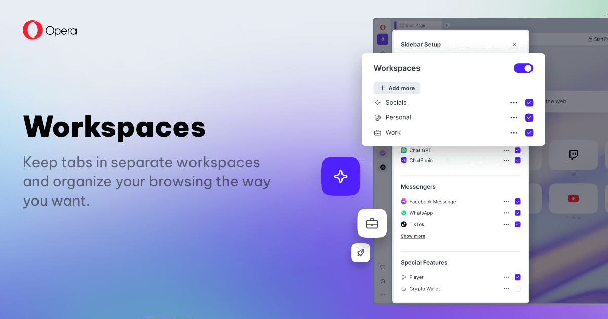 Workspaces | Tidy your browser with Opera | Opera Browser