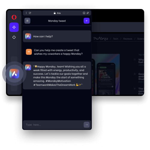 Chat with Aria, Opera's free AI, on mobile and desktop