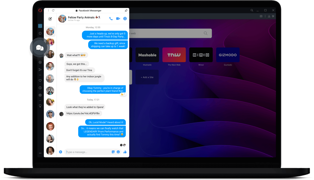 Chat while browsing with built-in messengers