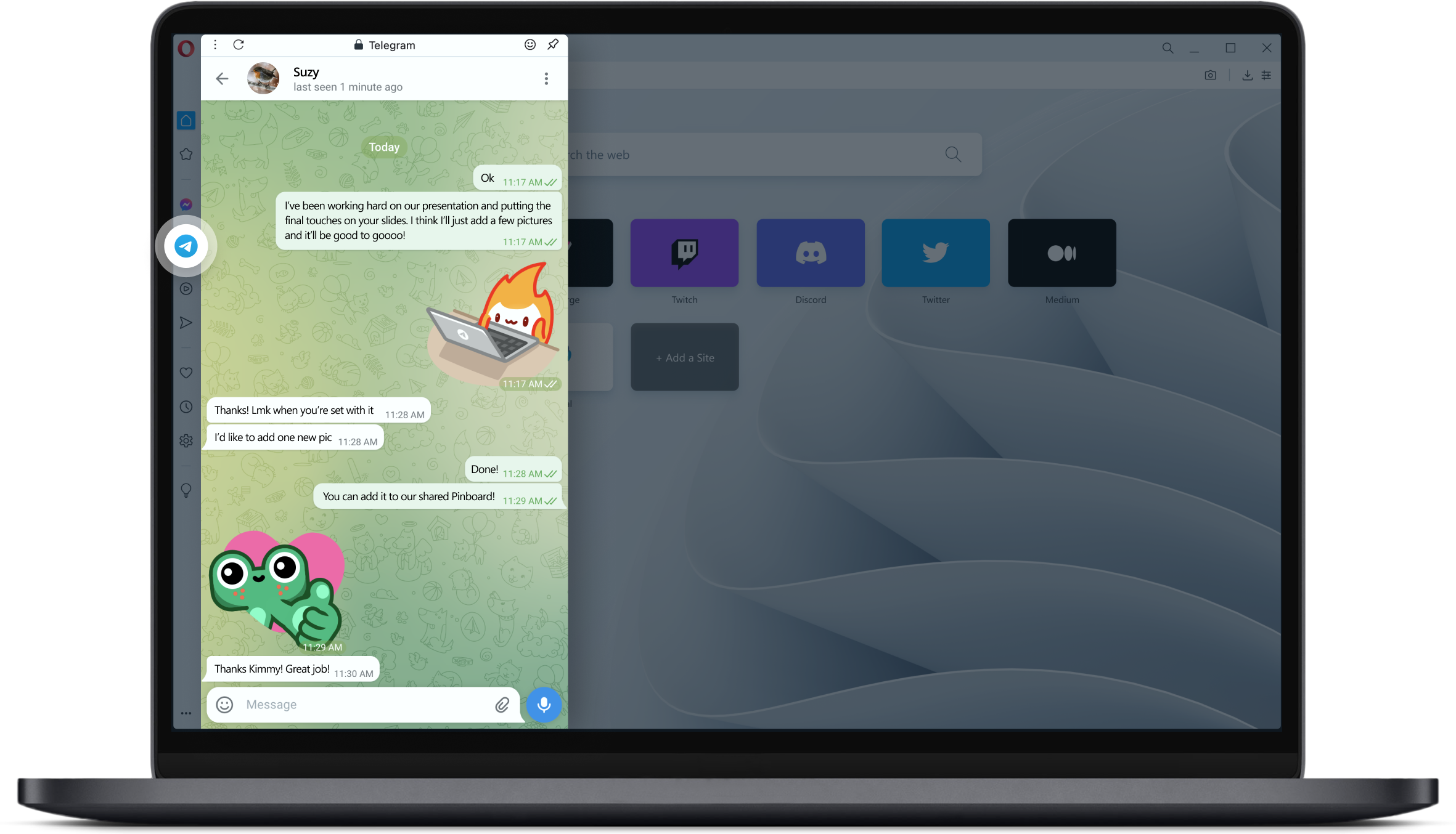 Telegram messenger on desktop in Opera Browser