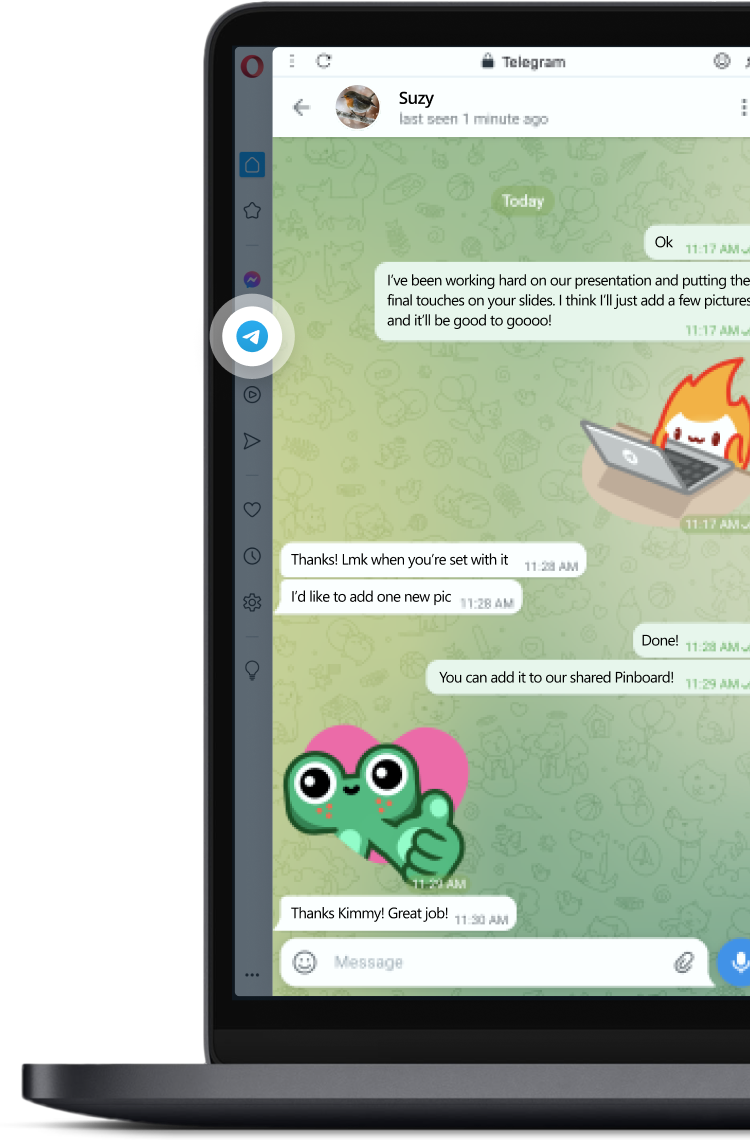 Мессенджер Telegram на рабочем столе в Opera Browser
