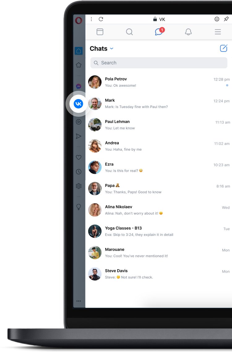 Opera Tarayıcı’da masaüstünde VKontakte