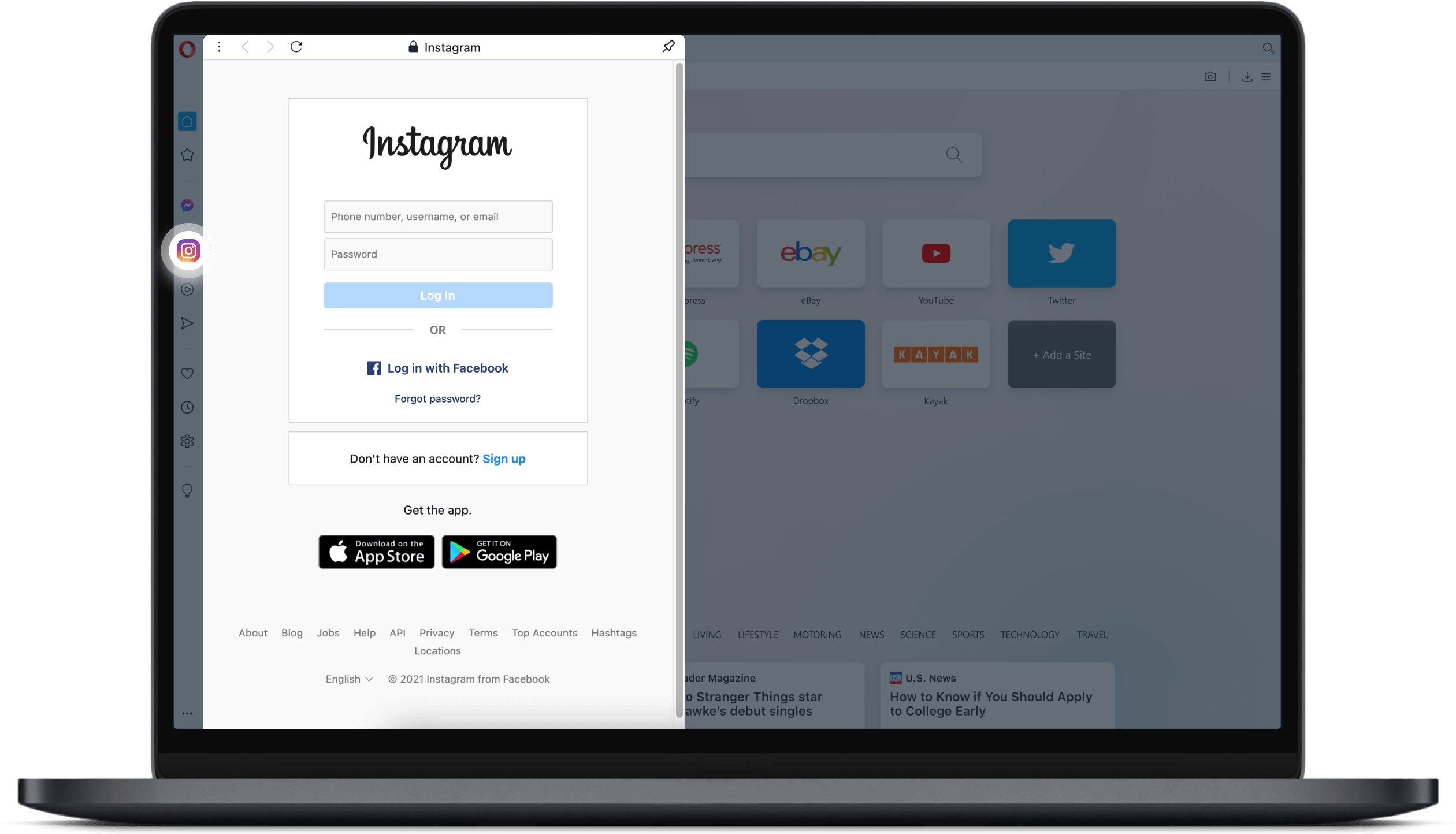 Instagram in Opera Post, view, and message on desktop Opera