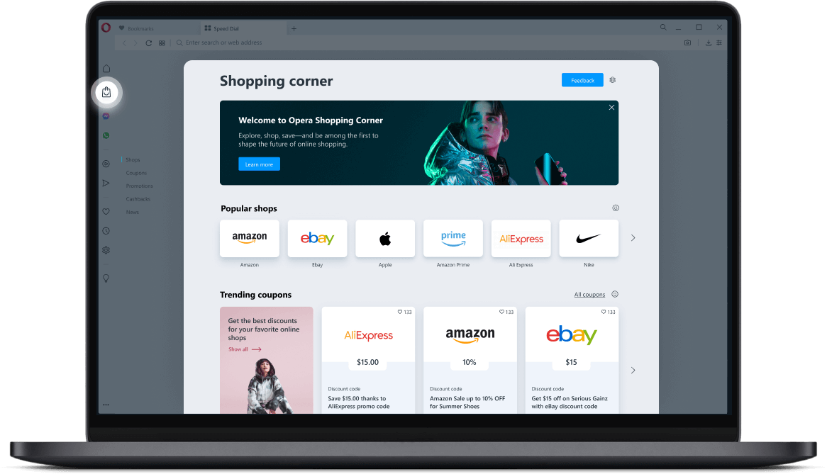 Your gateway to online shopping right in your sidebar