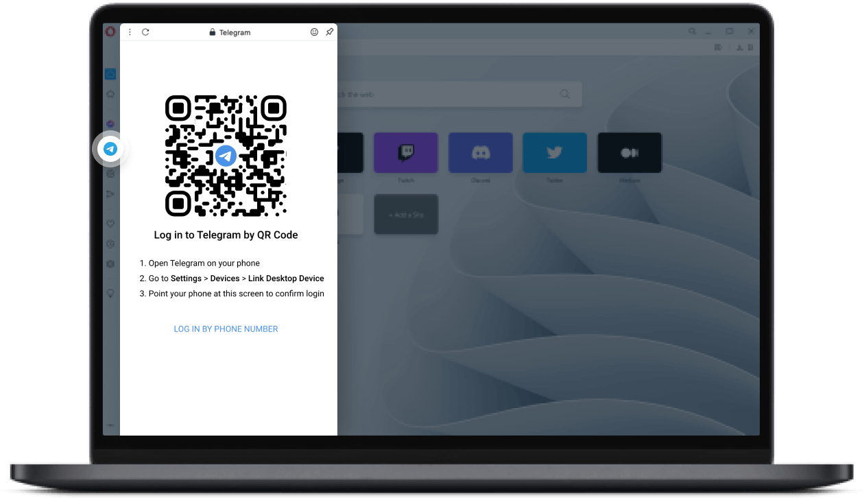 Синхронизация Telegram в браузере Opera