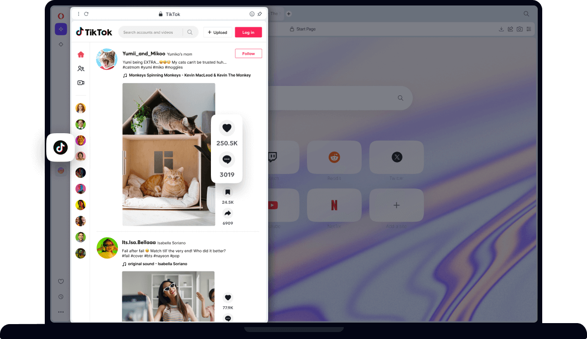 Интегрированные социальные сети | Twitter, Instagram, TikTok | Opera браузер