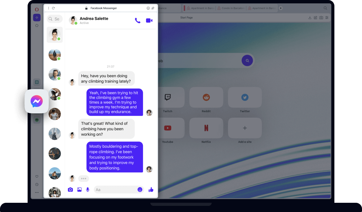Facebook Messenger on desktop in Opera Browser