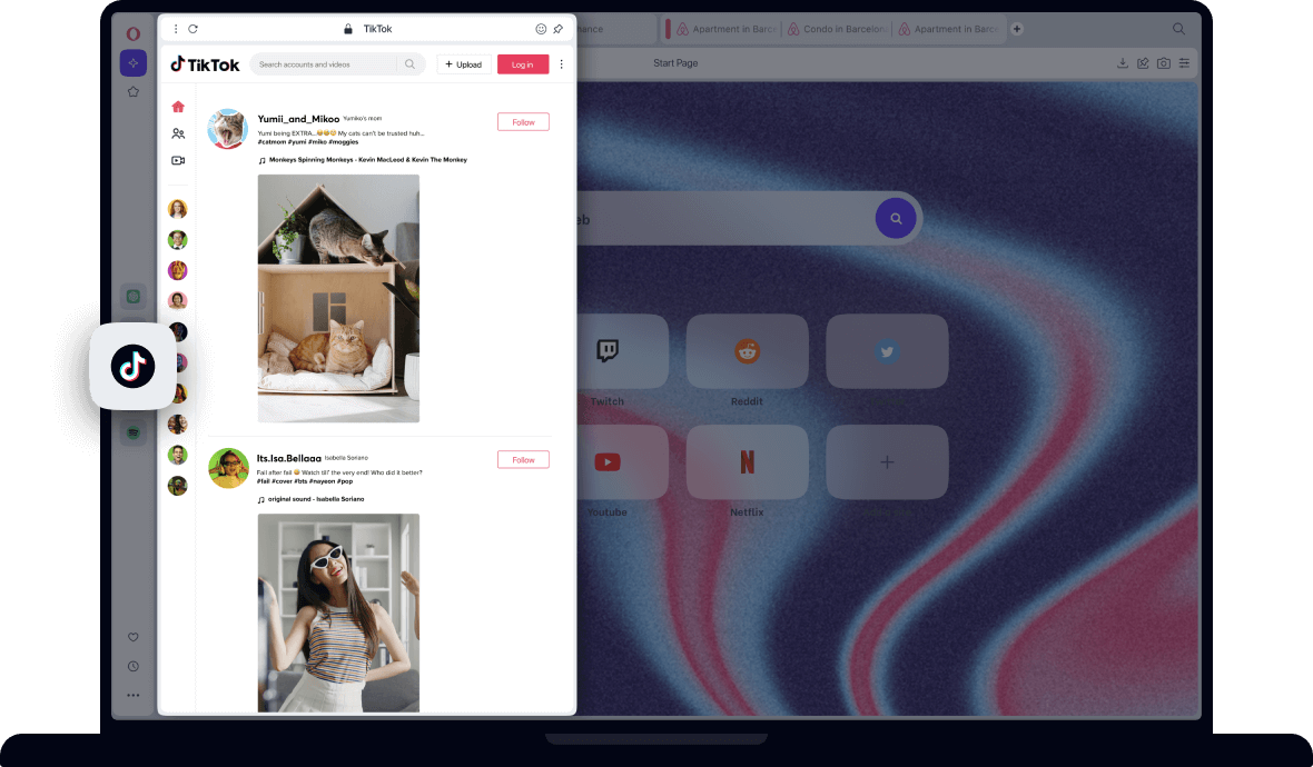 Tik-tok on desktop in Opera Browser