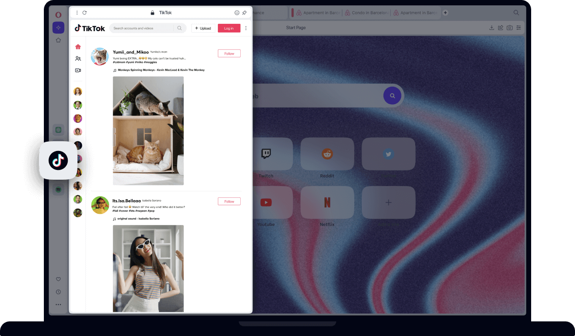TikTok in Opera, TikTok on computer