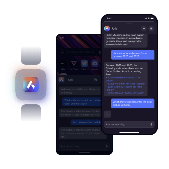 Chat with AI on mobile for free with Aria, Opera Browser's AI.