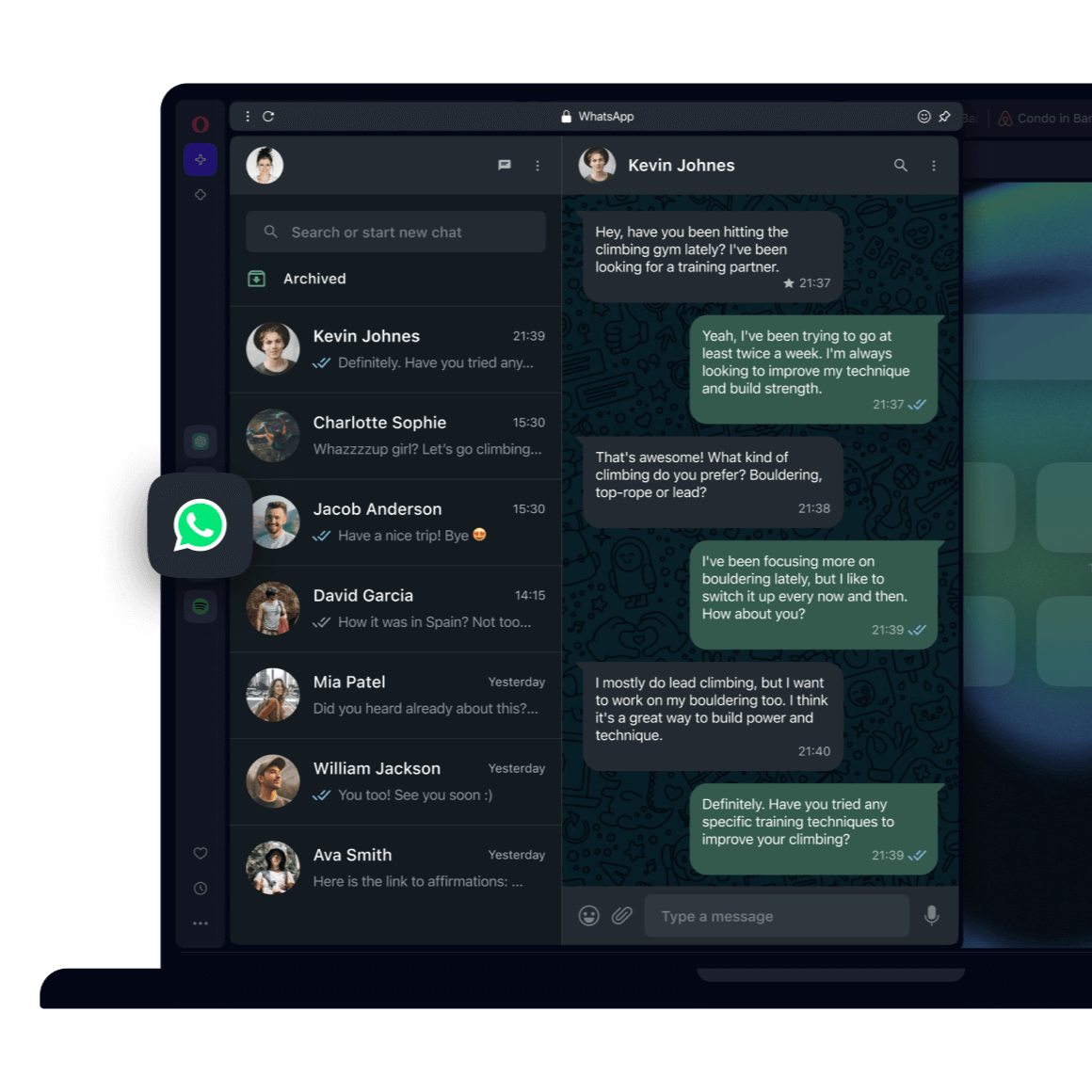 Integrated Messengers WhatsApp, Facebook Messenger, VKontakte Opera