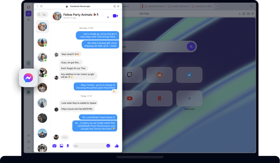 Facebook Messenger в браузере Opera