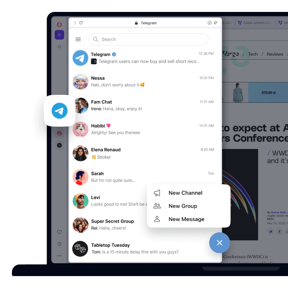 Telegram in Opera, Use Telegram on desktop